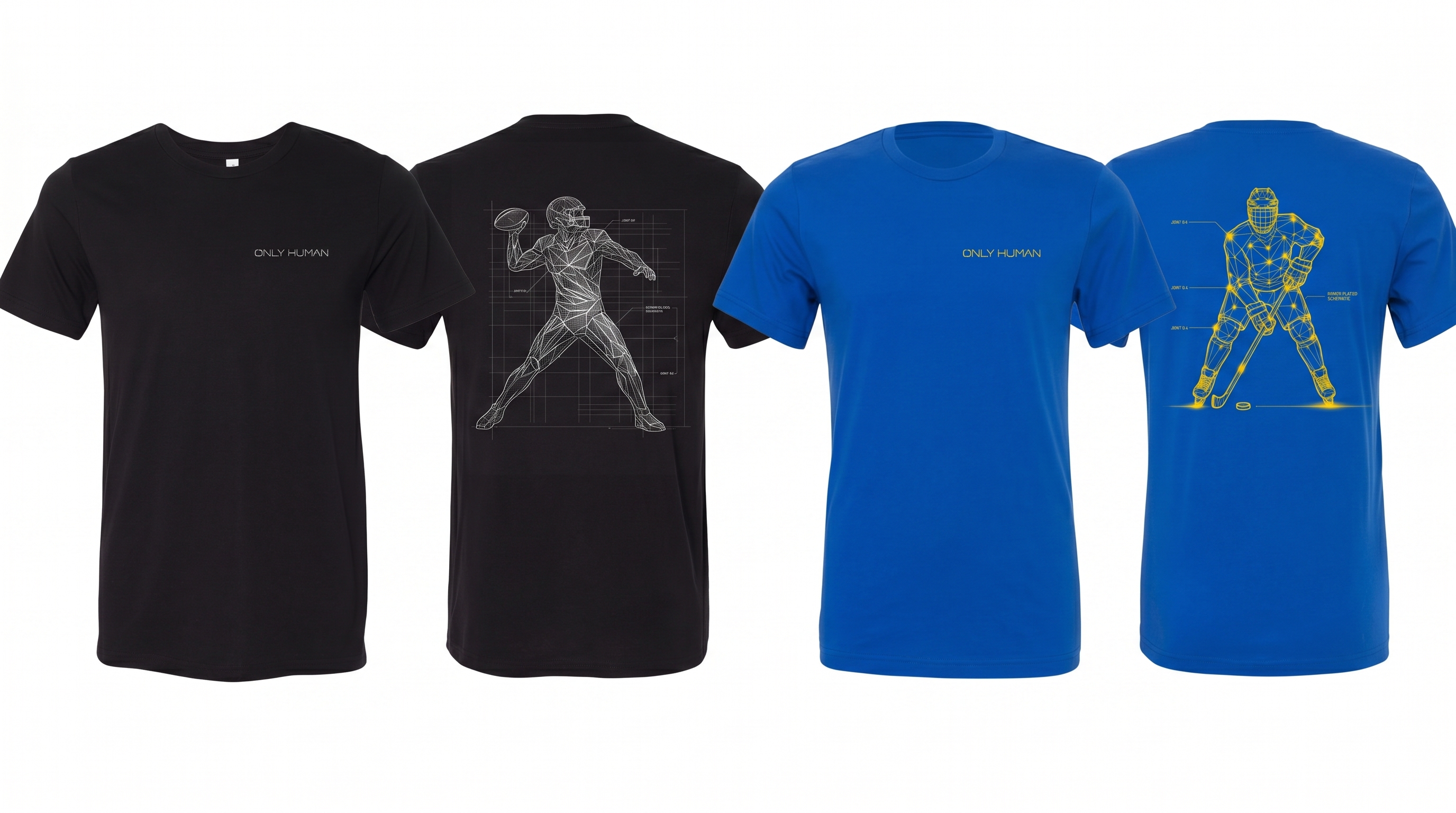 Only Human Schematic Series — Quarterback and Hockey Tees, Front and Back