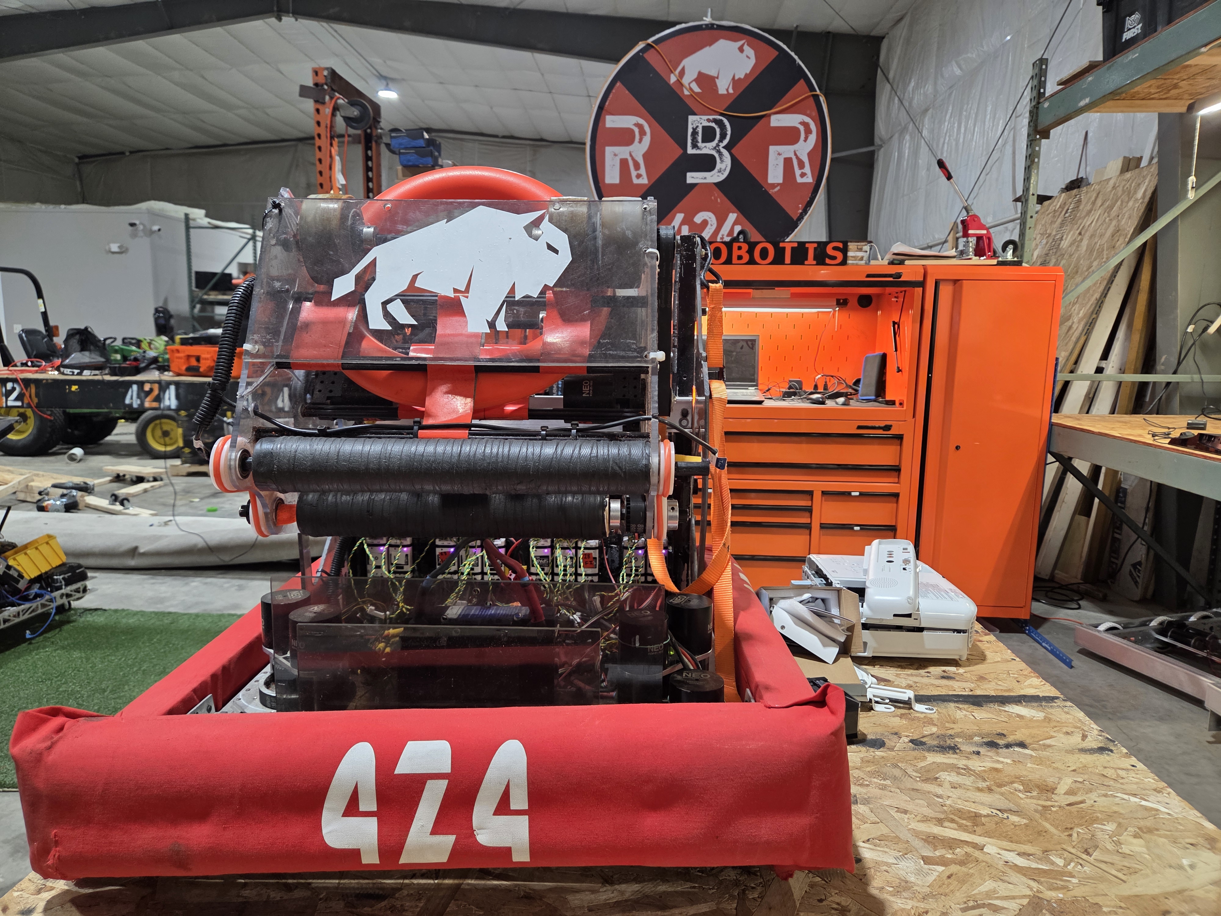 Rust Belt Robotics Team 424 members working on their robot